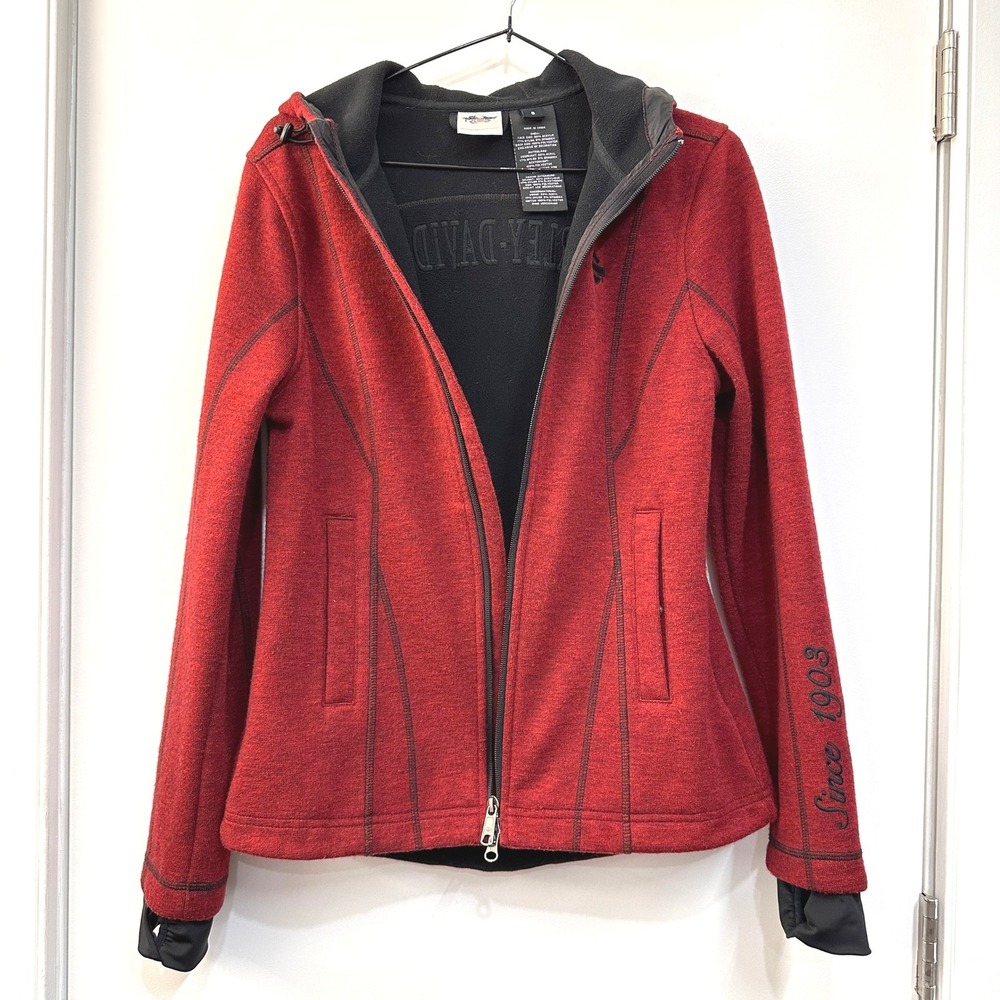 Harley Davidson Deflector Riding Fleece Small Brick Red Motorcycle Jacket Hooded